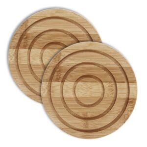 Round bamboo wooden coasters with natural concentric circle design