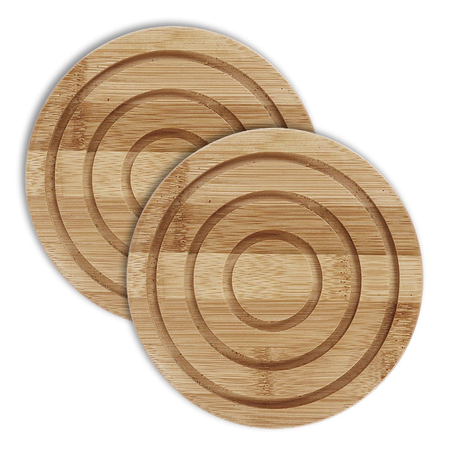 Round bamboo wooden coasters with natural concentric circle design