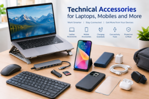 Technical accessories for laptops, mobile phones, charging and connectivity