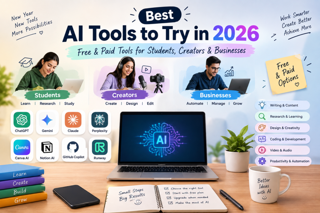 Best AI tools to try in 2026 for students, creators and businesses
