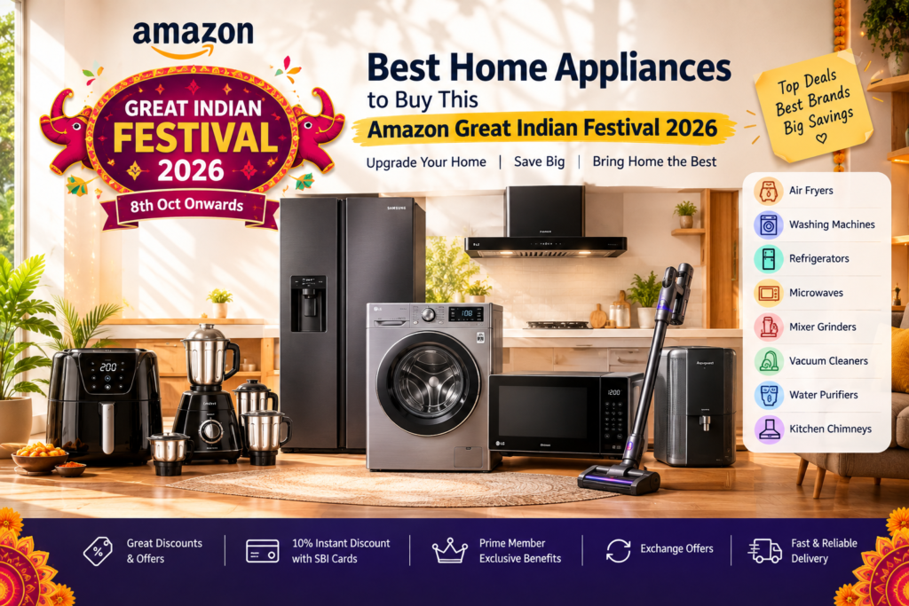 Best home appliances to buy during Amazon Great Indian Festival 2026 including air fryer, washing machine, refrigerator and microwave