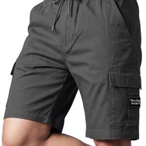 Men’s black cargo shorts with drawstring waist and multiple pockets