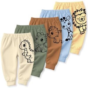 5 pack kids dinosaur jogger pants with colorful cartoon animal prints
