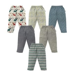 6 pack baby boys cotton pajama pants with printed and striped designs