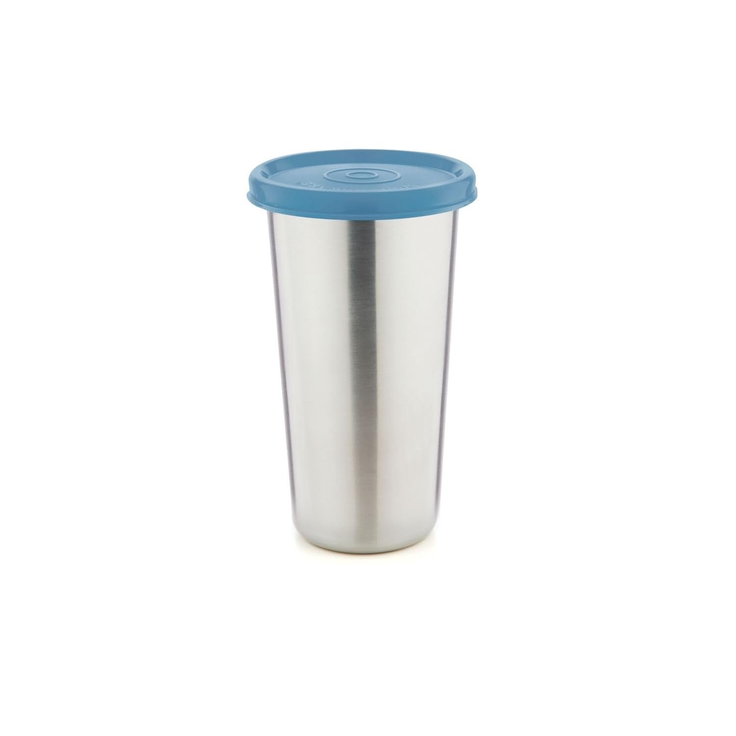 Stainless steel travel tumbler with blue lid