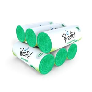 Presto green garbage bags rolls with 15 bags for household waste disposal