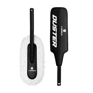 N-Shield car cleaning duster with soft microfiber mop head, long black handle and protective storage case for convenient vehicle interior and exterior dusting.