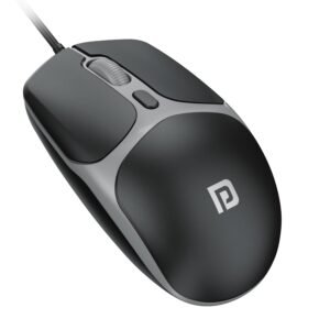 Black Portronics wired optical mouse with scroll wheel