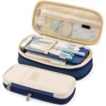 Travel organizer pouch with multiple compartments for stationery and accessories