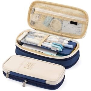 Travel organizer pouch with multiple compartments for stationery and accessories