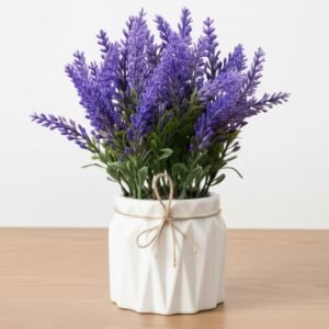 Dekorly Artificial Lavender Plant in White Pot, 18cm – Realistic Faux Flower