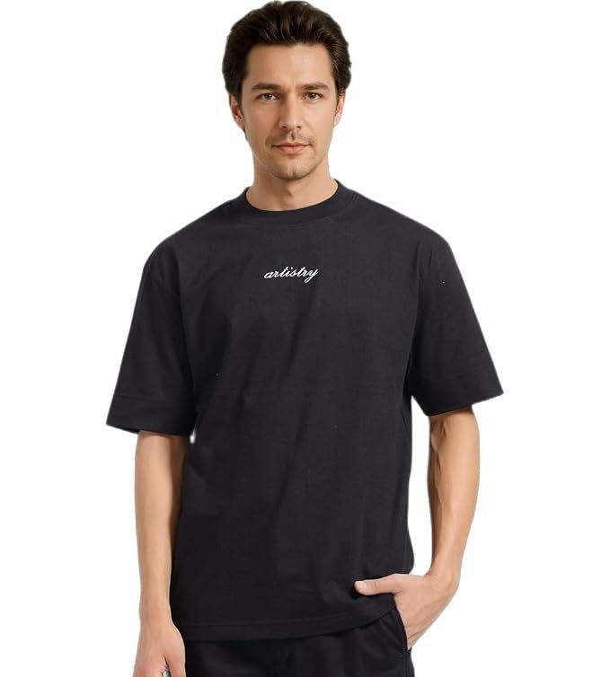 Men's black oversized crew neck cotton T-shirt